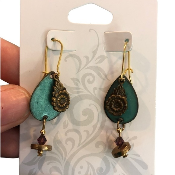 VINTAGE dangle earrings metal with beads - Picture 1 of 5